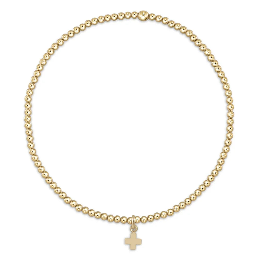 egirl Classic Gold 2mm Bead Bracelet Signature Cross Gold Charm