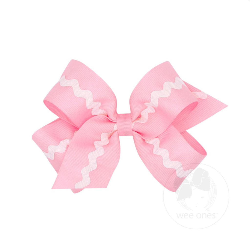 Medium Grosgrain Hair Bow with Ric-Rac Pearl w/ White