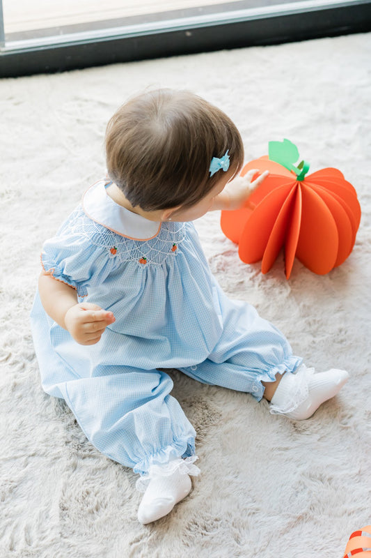 Pumpkin Billie Bishop Bubble, Light Blue Mini Gingham