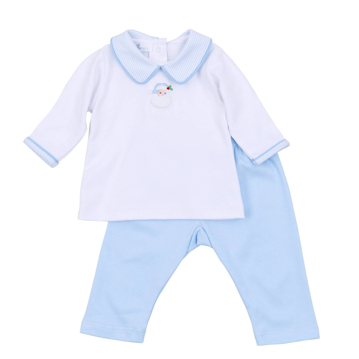 Santa Baby Emb Collared Boy 2pc Pant Set Light Blue