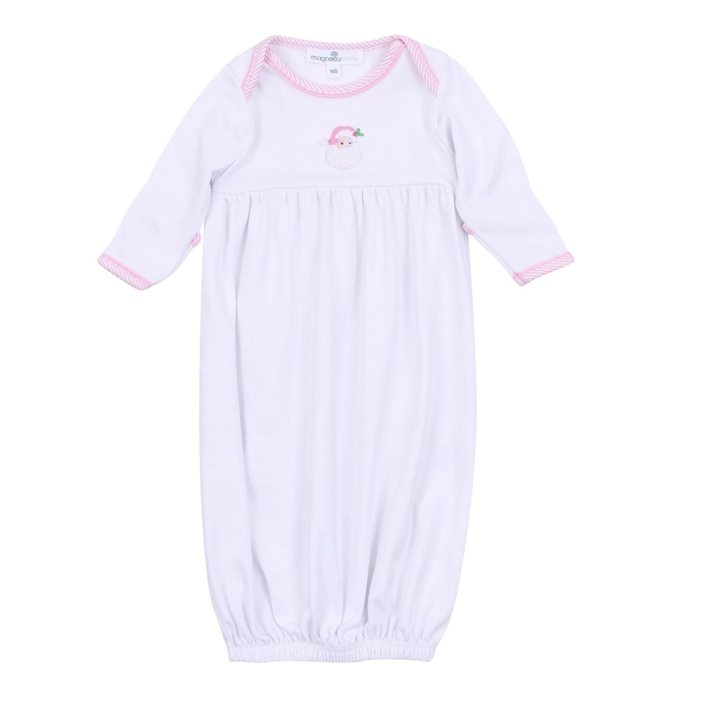 Santa Baby Embroidered Gathered Gown - Pink