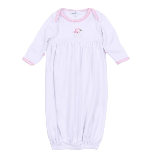Santa Baby Embroidered Gathered Gown - Pink