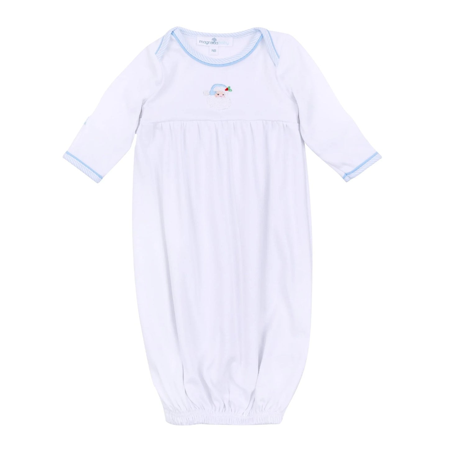 Santa Baby Embroidered Gathered Gown - Light Blue