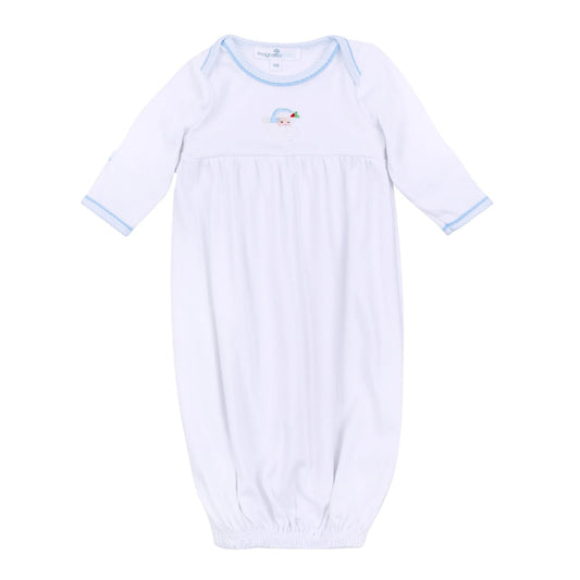 Santa Baby Embroidered Gathered Gown - Light Blue