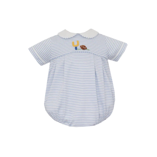 Football- Blue Knit Stripe Boy's Bubble S/S