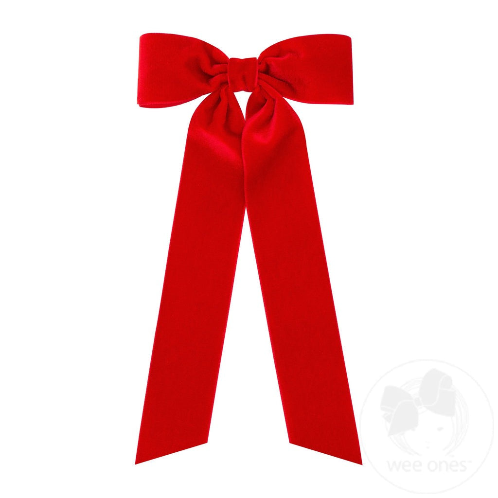 Medium Velvet Bowtie with Plain Wrap and Streamer Tails Red
