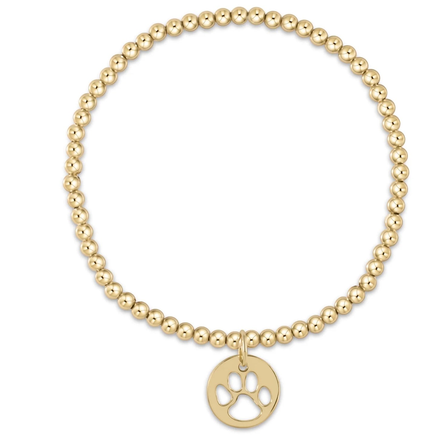 egirl Classic Gold 3mm Bead Bracelet Paw Print. Small Gold Disc