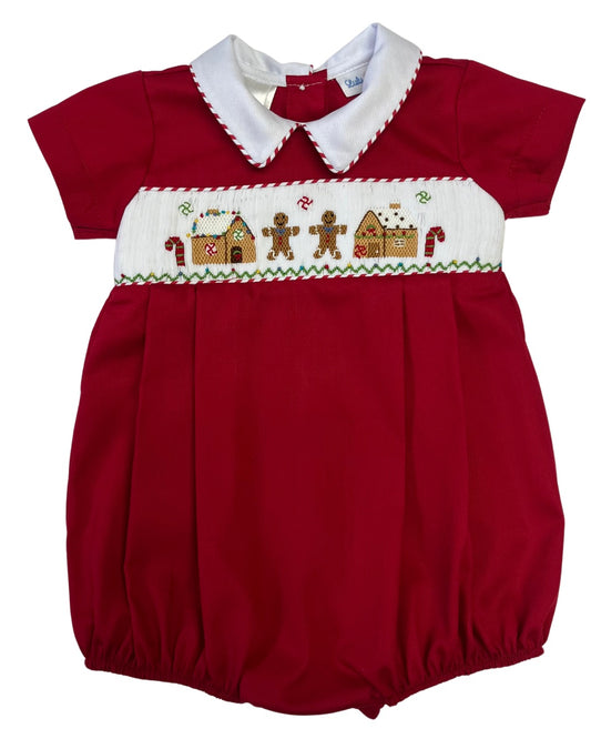 Blake Ginger Bread House Smocked Pleated Boy Bubble