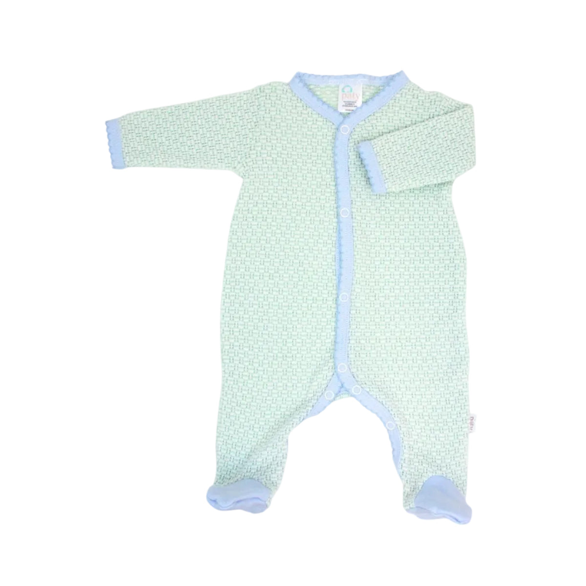 Footie with Pima Trim- Mint/Blue