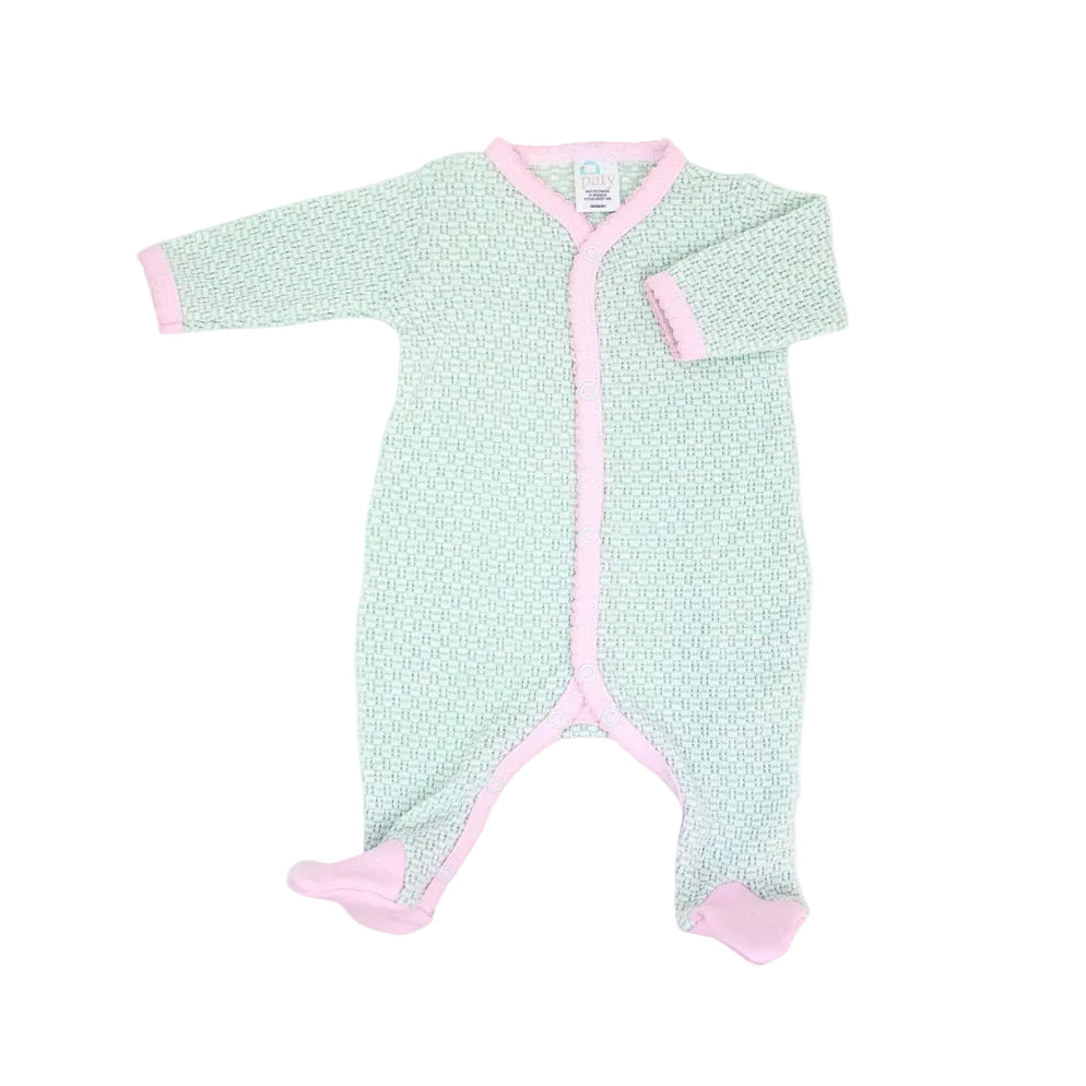 Footie with Pima Trim- Mint/Pink