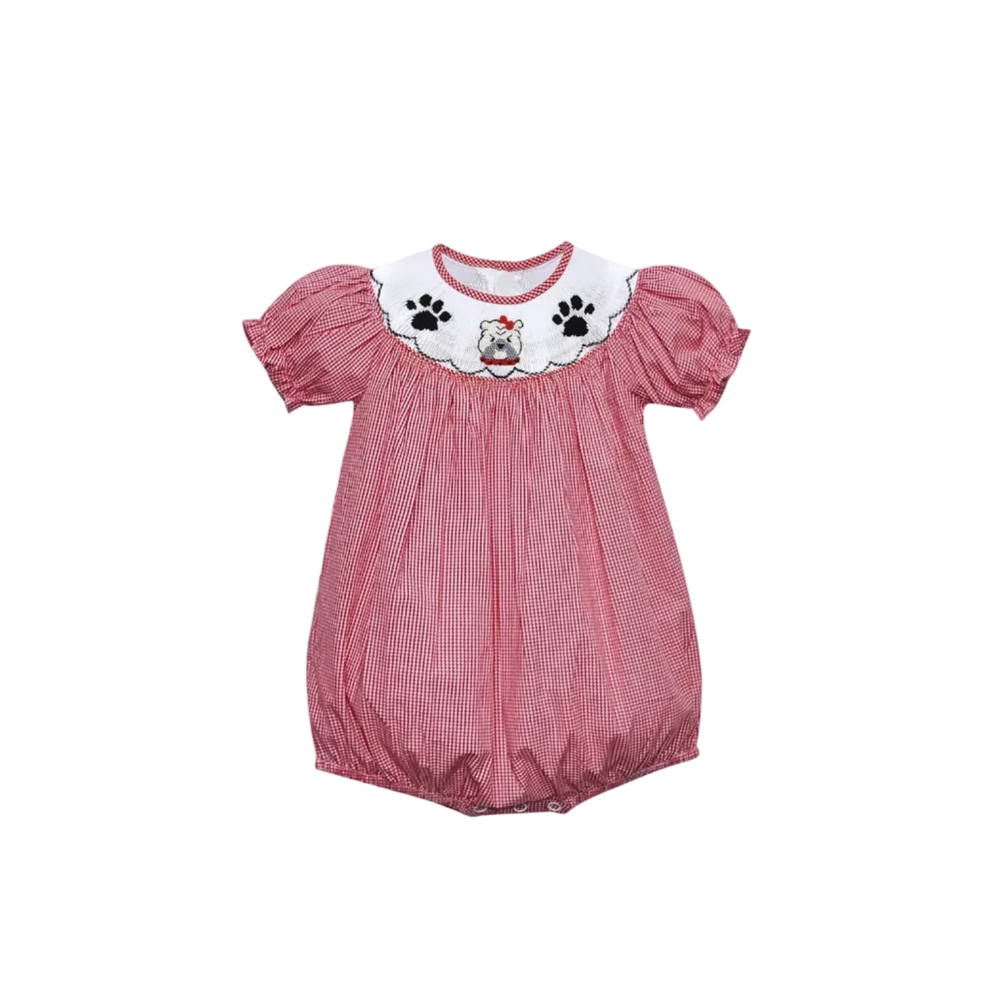 Bulldog Red/Black Smocked Girl Bubble