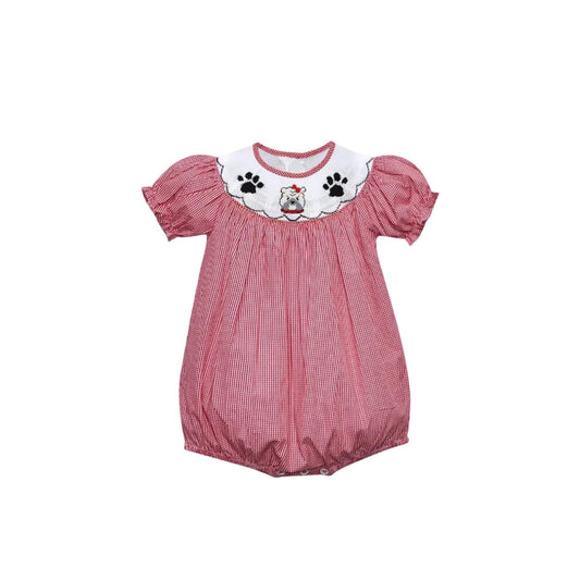 Bulldog Red/Black Smocked Girl Bubble
