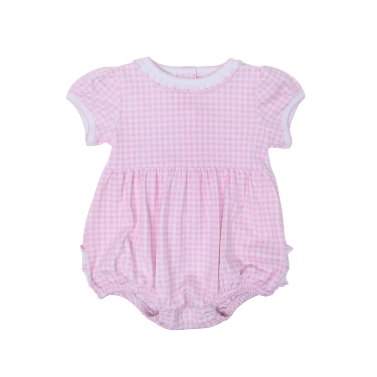 Mini Checks Ruffle Short Sleeve Bubble-Pink