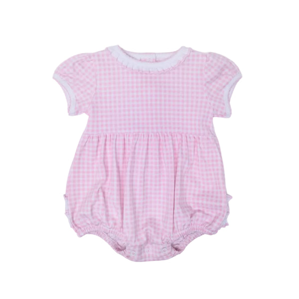 Mini Checks Ruffle Short Sleeve Bubble-Pink