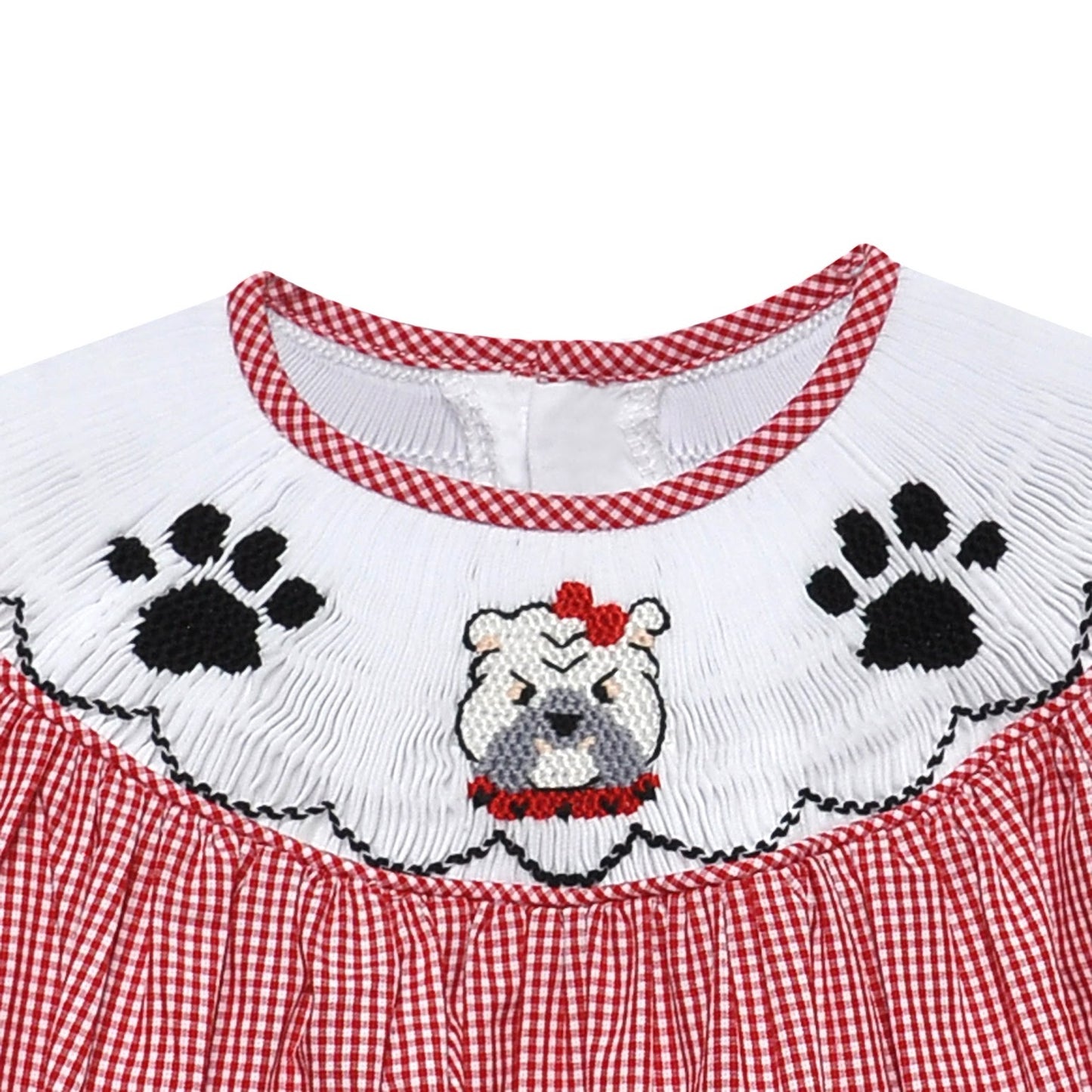 Bulldog Red/Black Smocked Girl Bubble