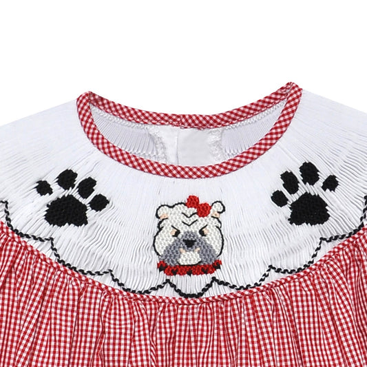 Bulldog Red/Black Smocked Girl Bubble