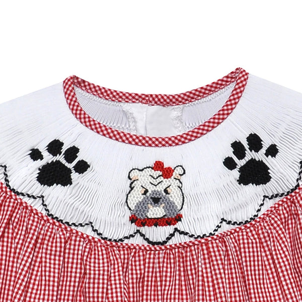 Bulldog Red/Black Smocked Girl Bubble