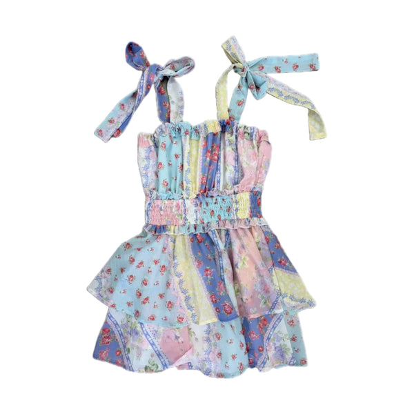 Multi Floral Printed Tie Shoulder Double Layer Romper
