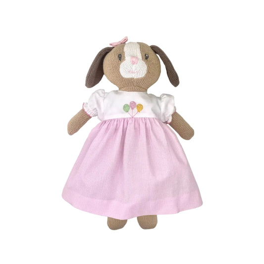 Knit Dog Doll with Birthday Embroidered Dress