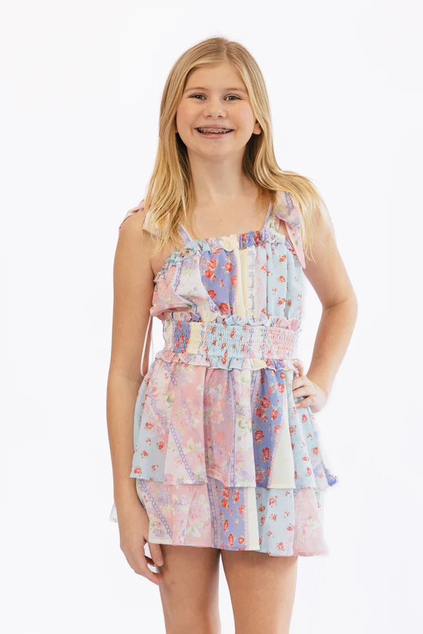 Multi Floral Printed Tie Shoulder Double Layer Romper