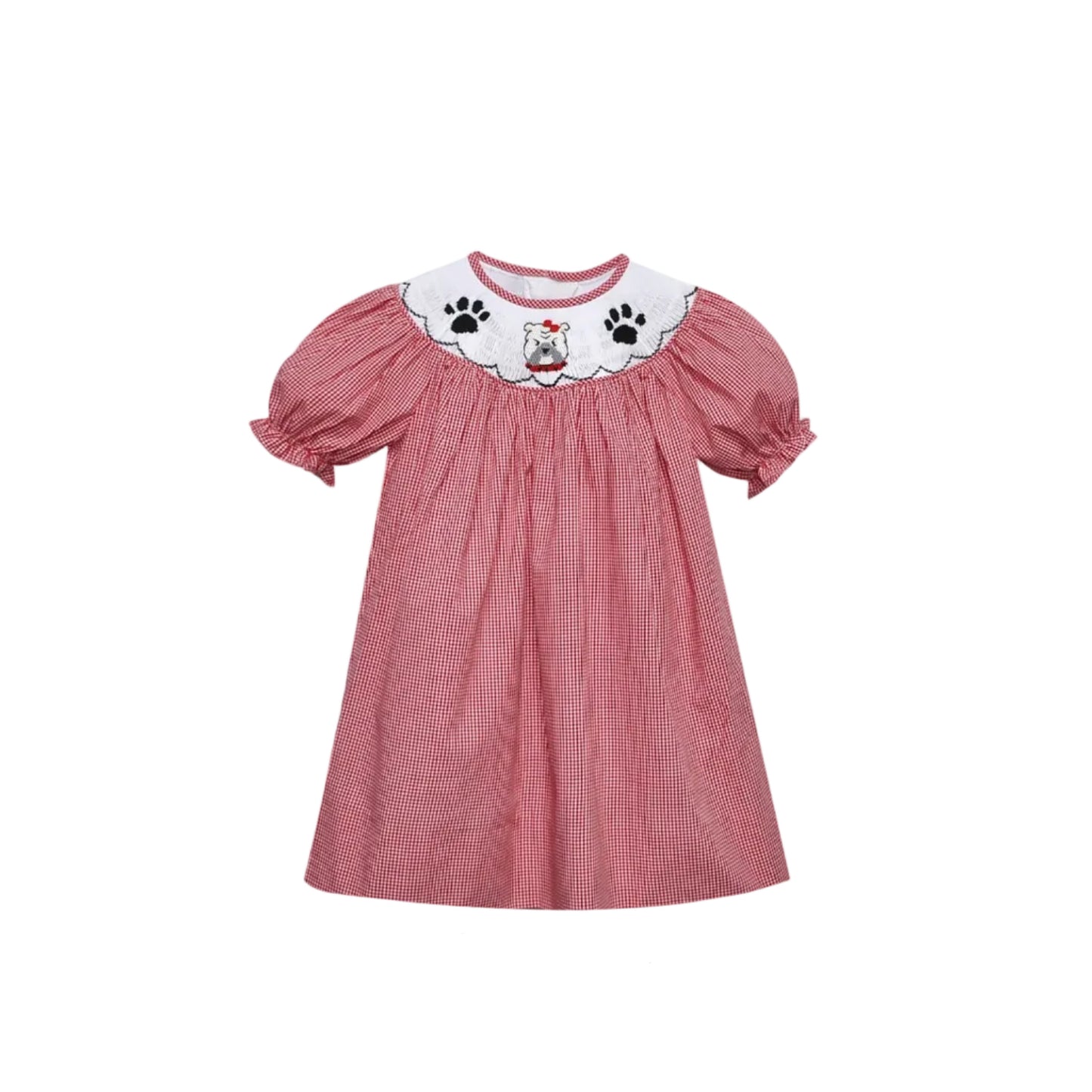 Bulldog Red/Black Smocked Bishop Dress