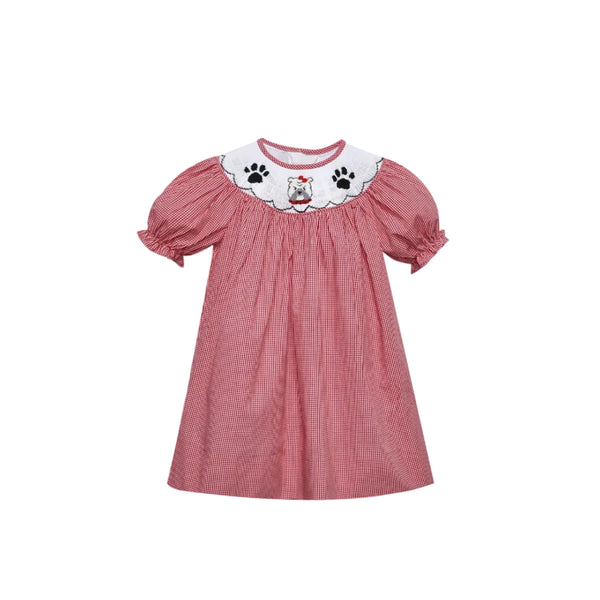 Bulldog Red/Black Smocked Bishop Dress