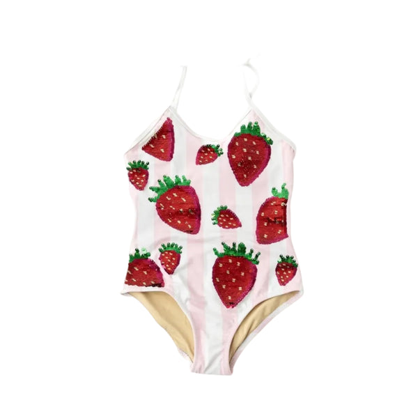 Strawberry Girls Sequin Striped One Piece Swimsuit