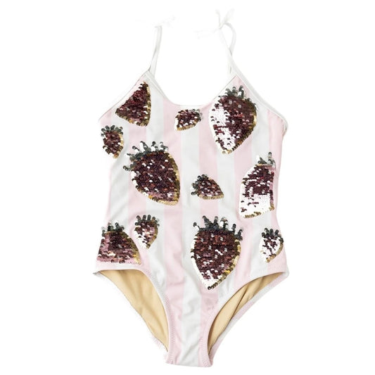 Strawberry Girls Sequin Striped One Piece Swimsuit