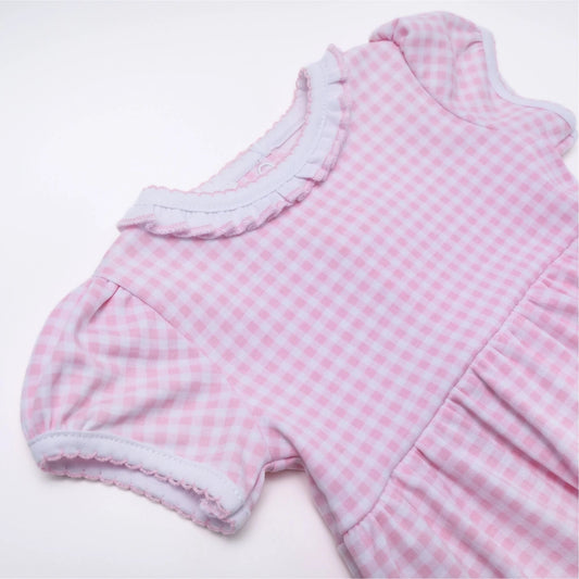 Mini Checks Ruffle Short Sleeve Bubble-Pink
