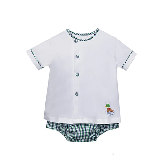 Navy Plaid Riley Diaper Set- Ducks