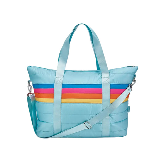 Blue Puffer Tote Bag Retro Stripe