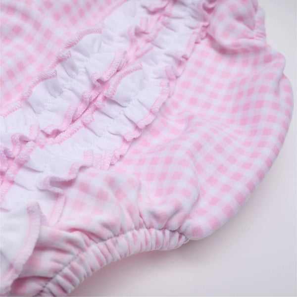 Mini Checks Ruffle Short Sleeve Bubble-Pink