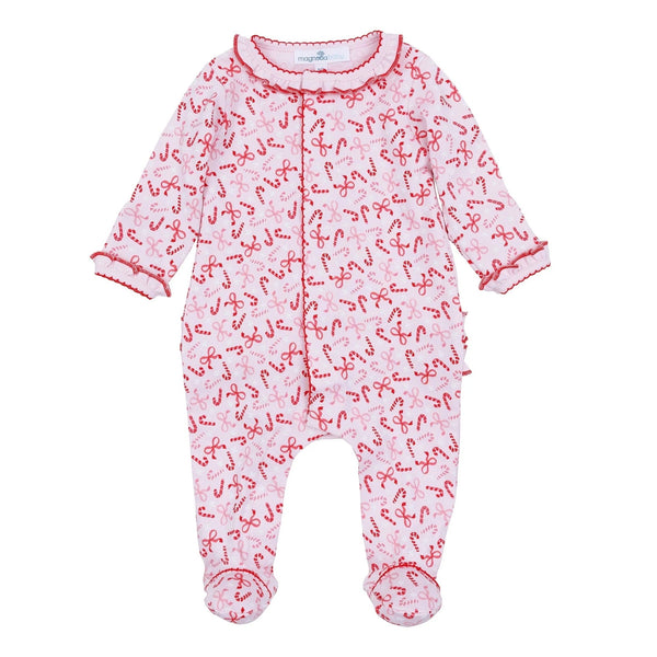 Candy Cane Lane Printed Ruffle Footie Red