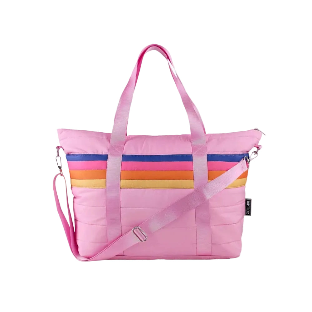 Pink Puffer Tote Bag Retro Stripe