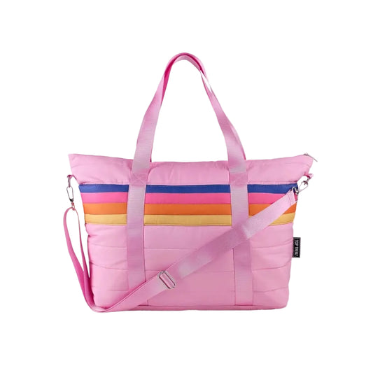 Pink Puffer Tote Bag Retro Stripe