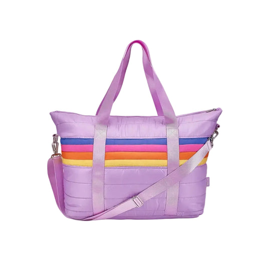 Purple Puffer Tote Bag Retro Stripe