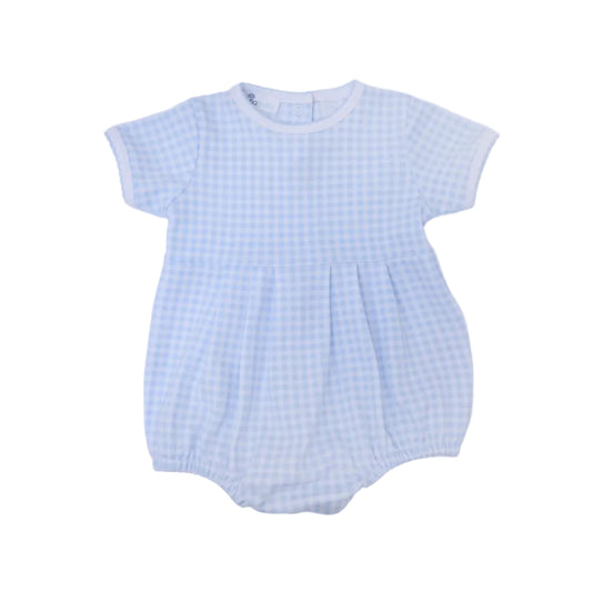 Mini Checks Blue Short Sleeve Bubble- Light Blue