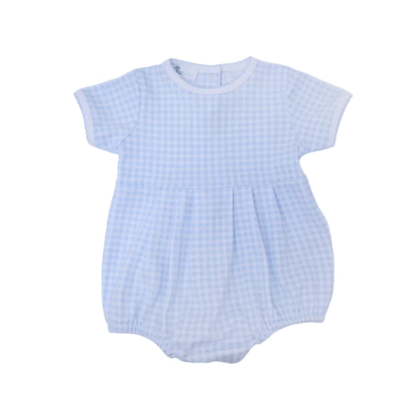 Mini Checks Blue Short Sleeve Bubble- Light Blue