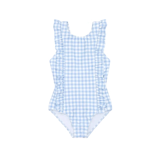 Girls Oasis Blue Gingham Ruffle One Piece