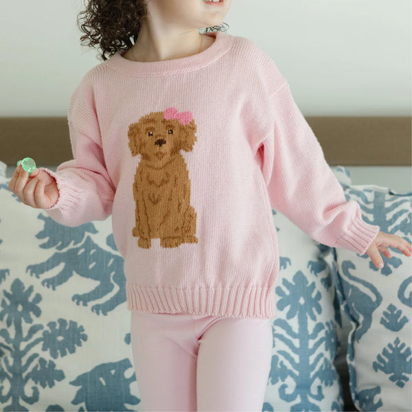 Crew Neck Sweater, Doodle on Pink