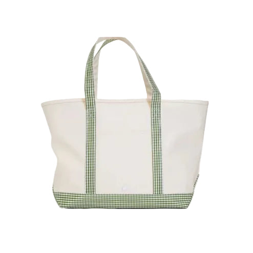 Maxi Tote- Coated Canvas Large- Natural with Gingham Moss