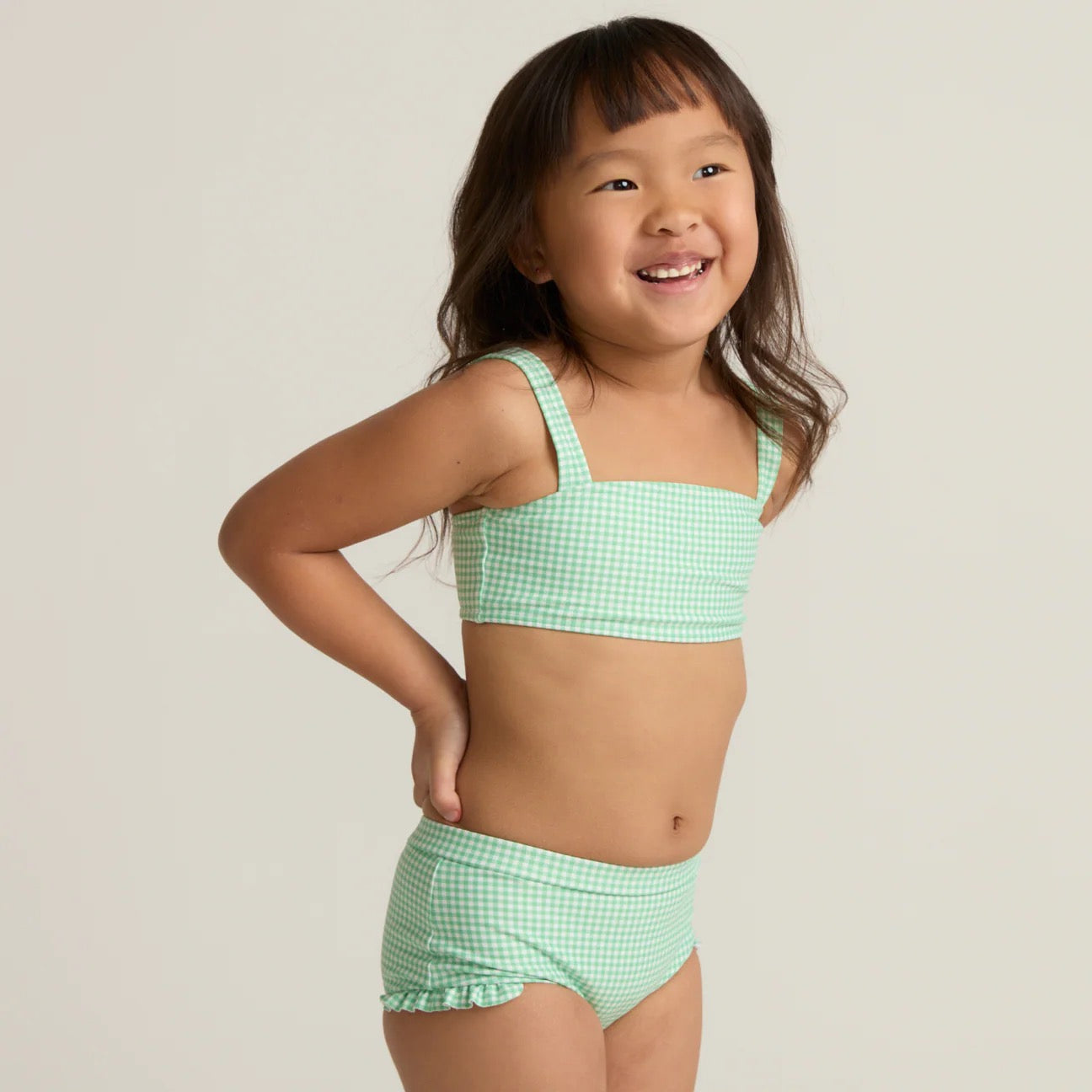 Girls Gustavia Gingham Bandeau Bikini and Swim Shorts