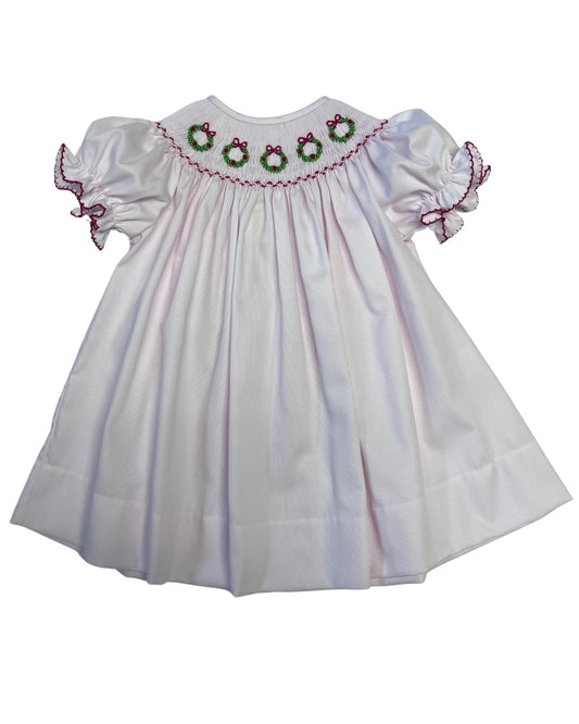 Emma Christmas Wreath Smock Bishop Dress