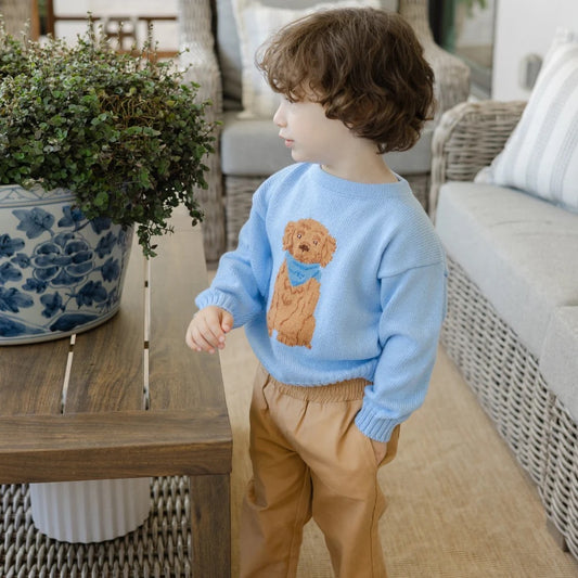 Crew Neck Sweater, Doodle on Blue