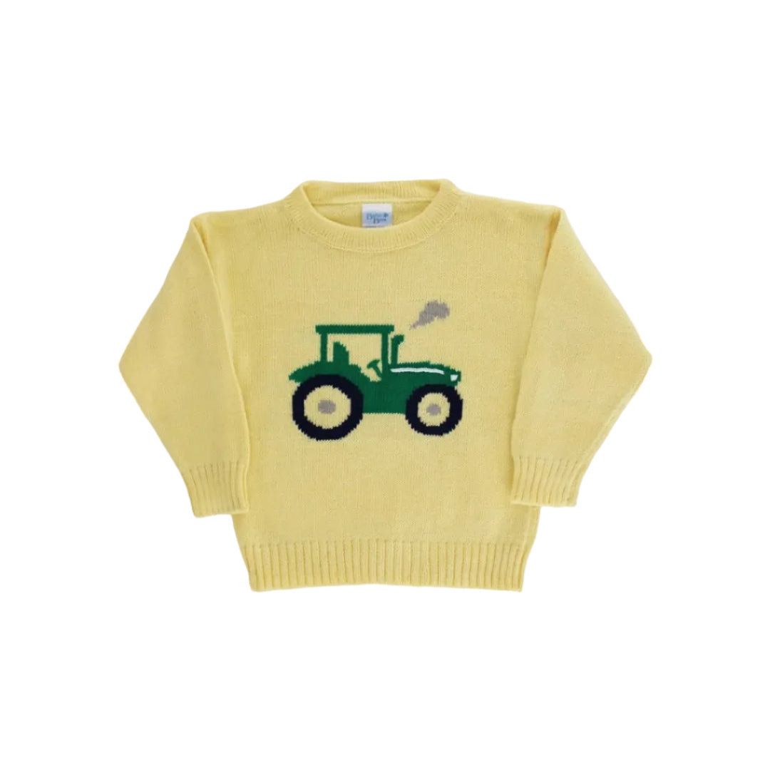 Crew Neck Sweater, Tractor on Yellow