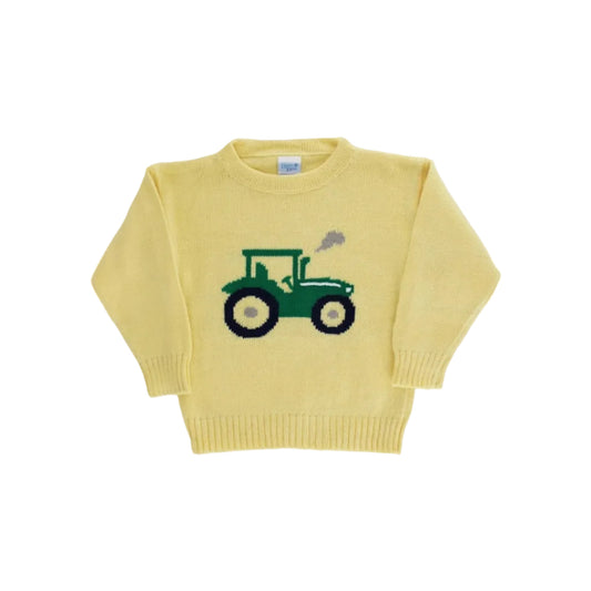 Crew Neck Sweater, Tractor on Yellow