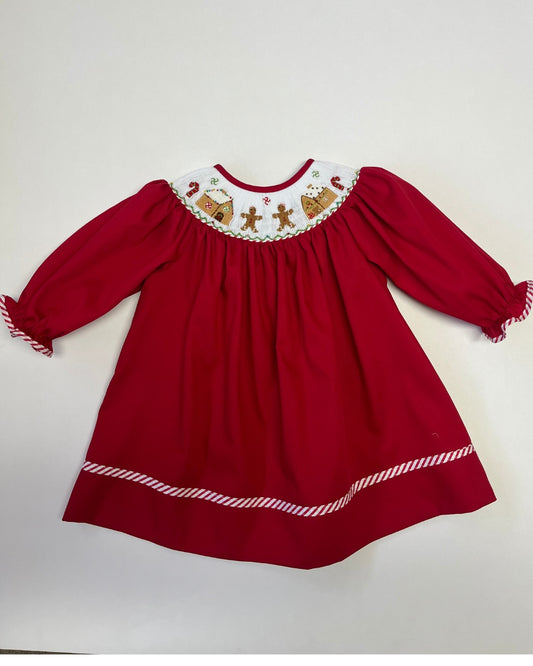 Emma Ginger Bread House Smocked Long Sleeve Bishop