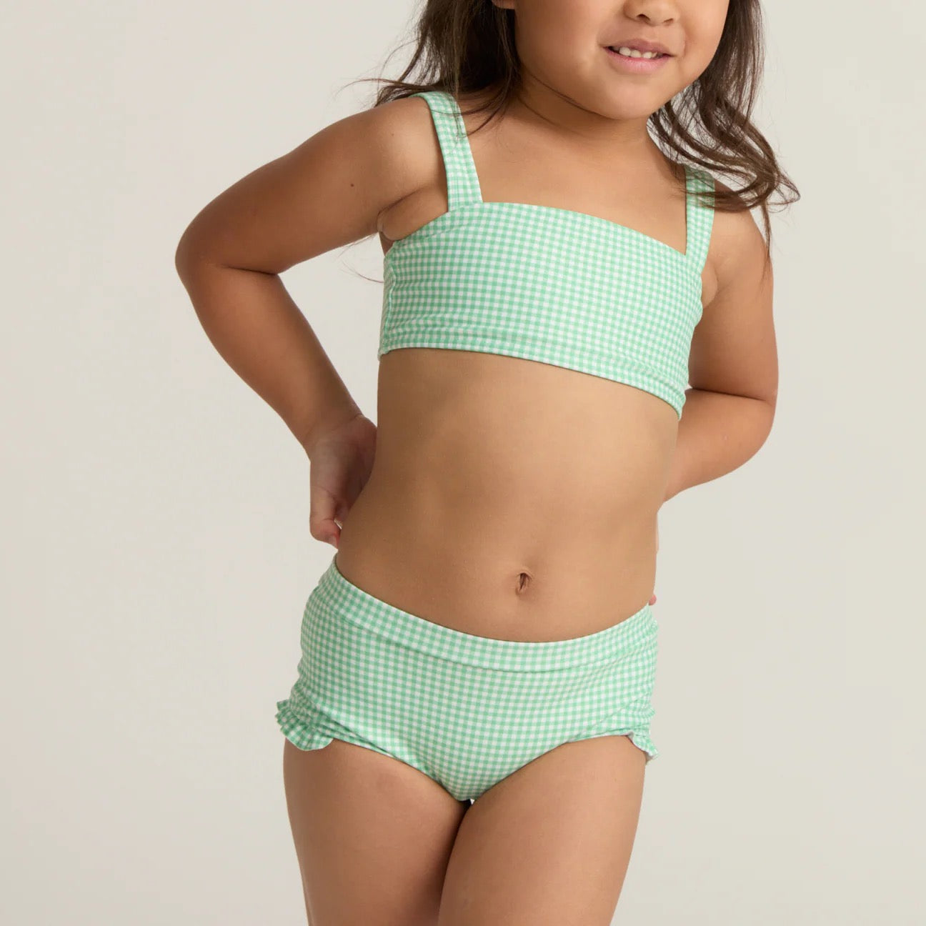 Girls Gustavia Gingham Bandeau Bikini and Swim Shorts