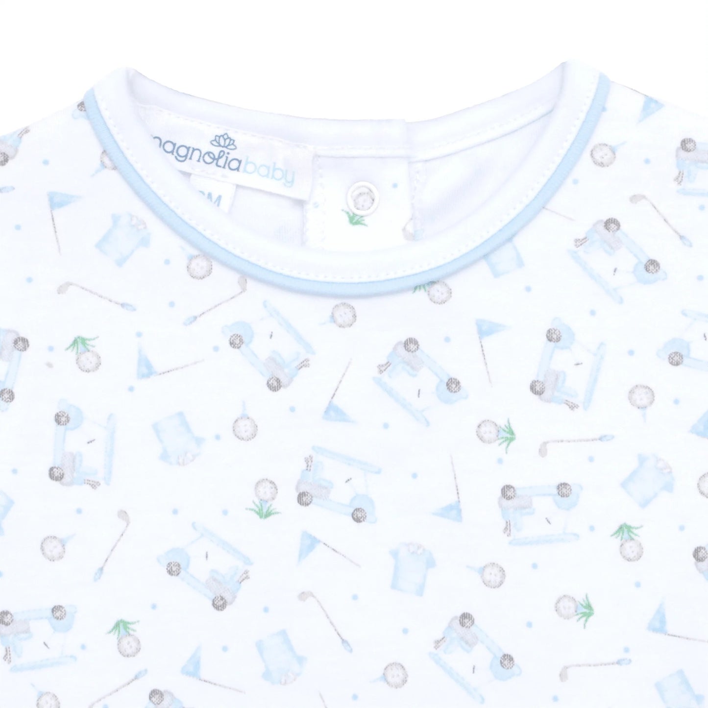 Little Golfer Print Short Playsuit- Light Blue