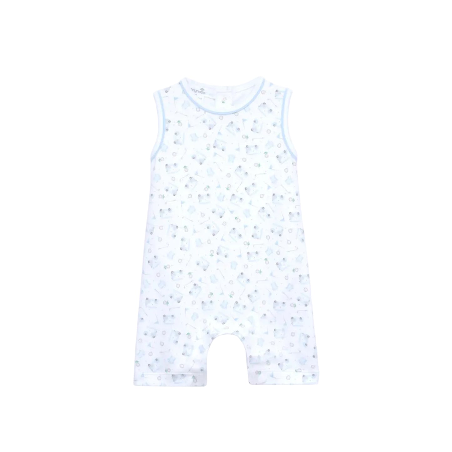 Little Golfer Print Short Playsuit- Light Blue